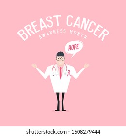 Doctor's with stethoscope on pink background. Breast Cancer Awareness Month.