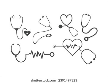 Doctors stethoscope set icon collection