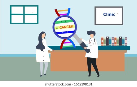 Doctors studying genetic code of a cancer patient