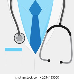 A doctors suit or lab coat with stethoscope. Vector illustration. Medical cute background. Health day. Doctors day