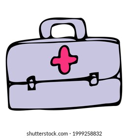 doctor's suitcase with medicines on a white background