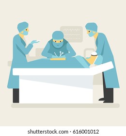 Doctors surgical operation in clean room. Medical flat style illustration