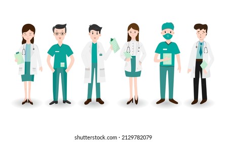 Doctors team characters isolated on white background.Vector.Illustration.