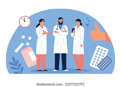 Equipo de doctores. Personal médico. Grupo de médicos. Ilustración de vector plano