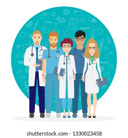 Doctors. Team of medical workers on a background. Hospital staff. Vector illustration eps 10 in cartoon style