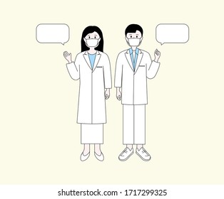 Doctors tell us illustration set. doctor, hospital, virus, Mask, infection, inform .Vector drawing. Hand drawn style.