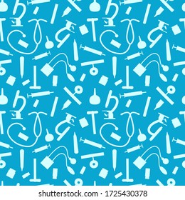 Doctor's tools. Seamless vector pattern . Medical seamless blue background