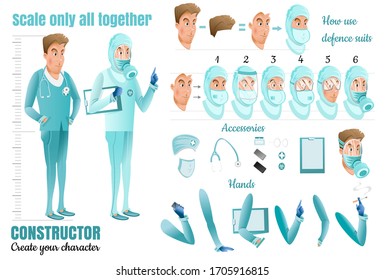 Doctors. Two Men Cartoon Characters for Animation. Different defence suits and hands position