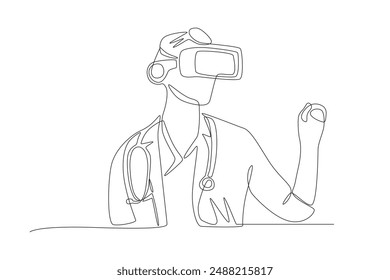 Doctors using vr. Medical technology concept one-line drawing