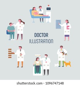 Doctors in various fields. flat design style vector illustration set