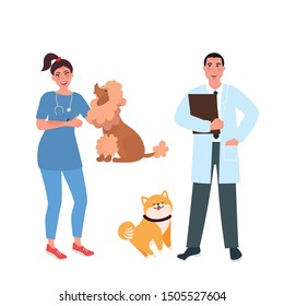 Doctors veterinarians inspect animals. The concept of treatment and care of Pets. Vector illustration of a person's profession