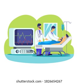 Doctors visiting patient lying on hospital bed illustration concept