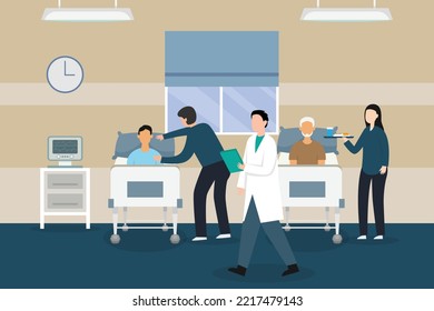 Doctors visiting patients in ward 2d vector illustration concept for banner, website, illustration, landing page, flyer, etc.