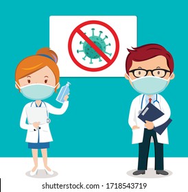 Doctors are wearing surgical mask
with virus sign 