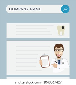 Doctors web site in flat style.The name of the hospital.Dentist