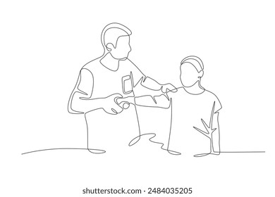 Doctors who provide rehabilitation to patients. Care jobs concept one-line drawing