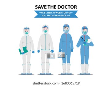 Doctors who saves patients from coronavirus outbreak.  Fight to COVID-19 concept. Save the doctor concept.