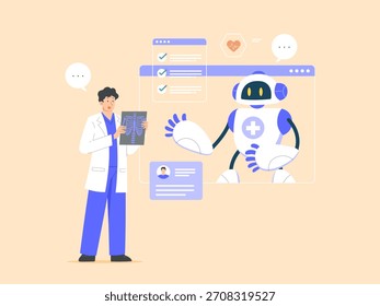 Ärzte, die KI-Technologie verwenden, um nach medizinischen Informationen zu suchen und Patienten diagnostizieren und behandeln zu helfen