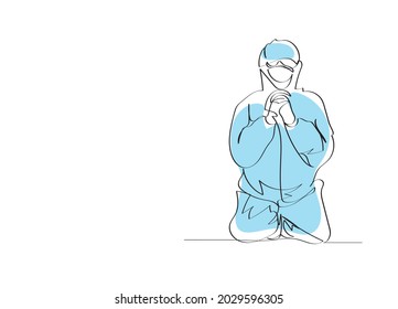 doctors who've been working too many hours With enough help from our patients. with coronavirus disease (Covid-19). continuous line drawing. minimalist