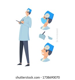 Doctors without mask and in mask. Medical workers on a white background. Hospital staff. Otolaryngologist. Vector illustration in a flat style. Trendy people.