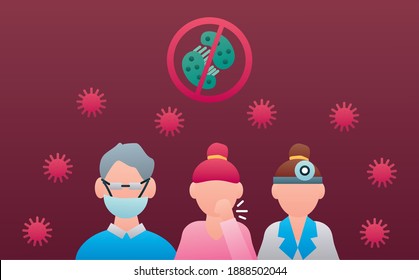 doctors and woman sick coughing with stop covid19 signal vector illustration design
