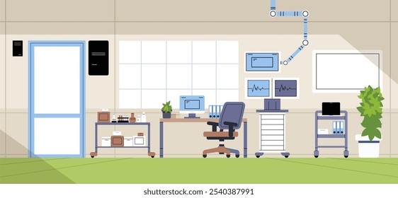 Doctor`s workplace office cabinet. Simple modern empty medical interior room