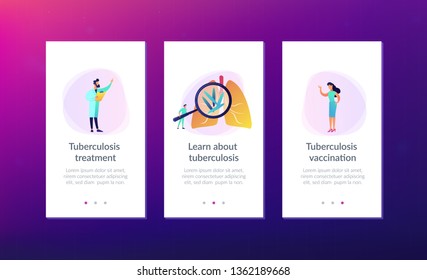 Doctot with magnifier looking at bacteria in lungs. Tuberculosis, mycobacterium tuberculosis and world tuberculosis day concept on white background. Mobile UI UX GUI template, app interface wireframe