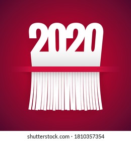 Document 2020 is cut into shredder on red background. Clipping paths included.