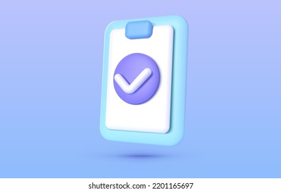 Document 3d. Exam checklist icon. Business vector icon. 3d check list icon vector render illustration. Vector render illustration