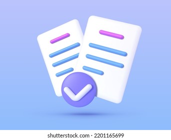 Document 3d. Exam checklist icon. Business vector icon. 3d check list icon vector render illustration. Vector render illustration