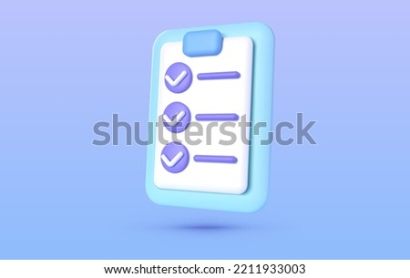 Document 3d. Exam checklist icon. Business vector icon. 3d check list icon vector render illustration. Vector render illustration