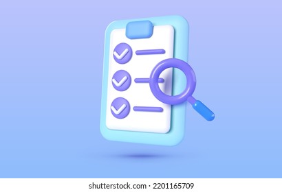 Document 3d, great design for any purposes. 3d check list icon. Business vector icon. 3d vector render concept