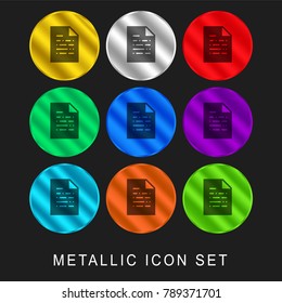 Document 9 color metallic chromium icon or logo set including gold and silver