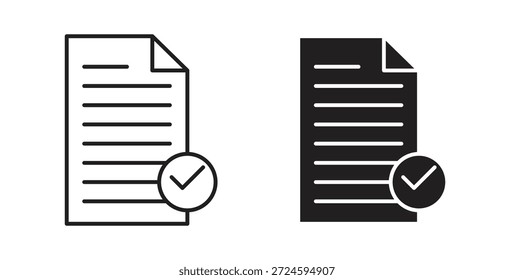 Icono de aceptación de documentos con versiones de línea y silueta.