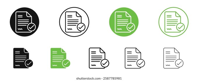 Document accept icons in black and green colors collection