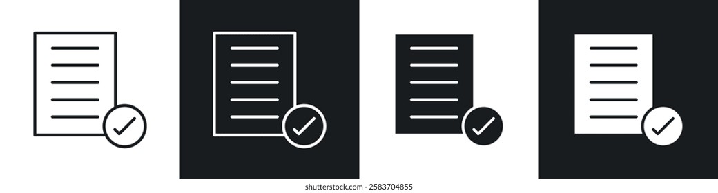 Document accept icons collection in black and white filled and line versions