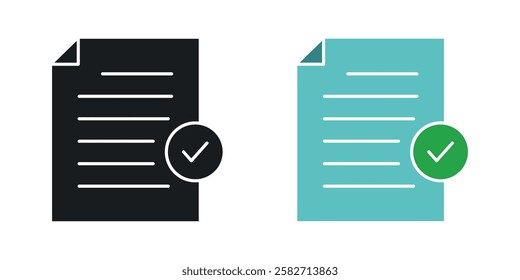 Document accept icons set vectors black and colored style