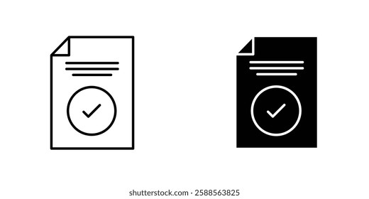 Document accept vectors icons set in filled and strokes on white background