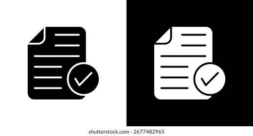 Documento aceptado icono de colección. Ilustración vectorial rellena en blanco y negro.