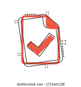 Document accepted icon in comic style. Correct cartoon vector illustration on white isolated background. Check message splash effect business concept.