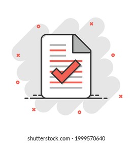 Document accepted icon in comic style. Correct cartoon vector illustration on white isolated background. Check message splash effect business concept.