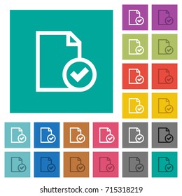 Document accepted multi colored flat icons on plain square backgrounds. Included white and darker icon variations for hover or active effects.
