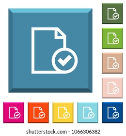 Document accepted white icons on edged square buttons in various trendy colors