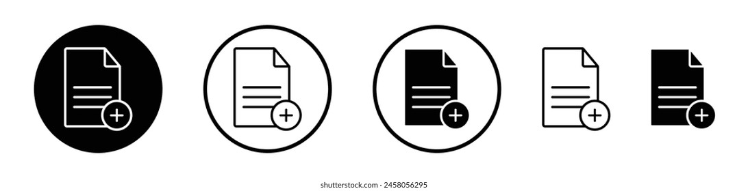 Document Addition Icon. Icons Representing New Files or Pages in Vector Style.