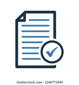 Documento, acuerdo, aprobado, papel, icono de hoja. Gráficos vectoriales simples modificables.