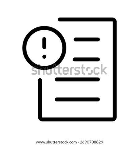 Document alert badge icon, exclamation mark notification on file outline