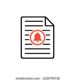 Document alert icon, Alarm bell text file, vector illustration