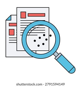 Document Analysis Research Inspection Review Audit Investigation Magnifying Glass Graphic Element Isolated Vector Illustration Design