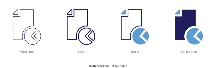 Icono de análisis de documentos en 4 estilos diferentes. Línea delgada, línea, negrita y línea negrita. Estilo duotono. Trazo editable.
