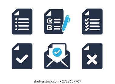 Document Approval and Checklist icon set. Solid glyph series icons